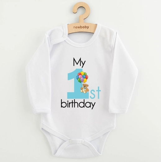 Body niemowlęce New Baby My 1st birthday niebieskie z długim rękawem