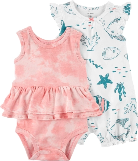 CARTER'S 2-częściowy zestaw dla dziewczynek Ivory ocean: body bez rękawów i letni kombinezon z krótkim rękawem – 9m