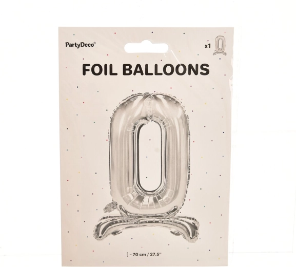 Samostojący balon foliowy cyfra 0 srebrny 70 cm