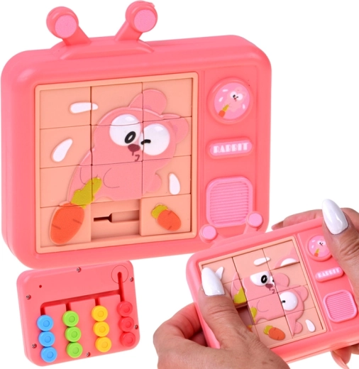 Dwustronna układanka sensoryczna królik – przesuwane puzzle i kolorowy labirynt - 1 sztuka