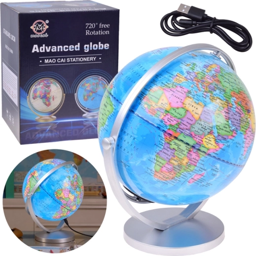 Podświetlany obrotowy globus z lampką 20 cm