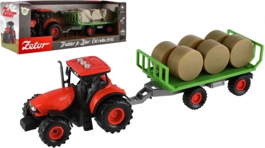 Traktor z dźwiękiem i światłem z odpinaną przyczepą i baliami siana