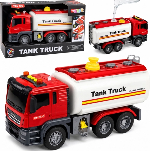 Zabawka cysterna Tank Truck z systemem wodnym, światłami i dźwiękami – czerwona