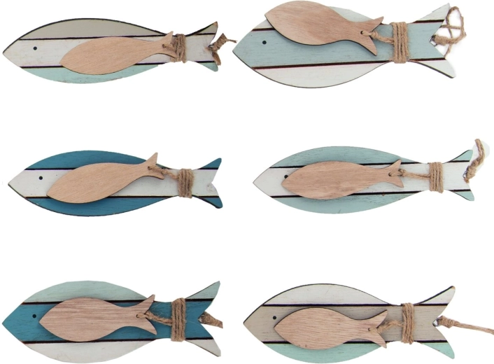 Zawieszana drewniana dekoracja Ryba SEA 15 cm