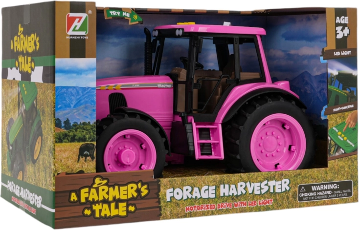 Różowy traktor z funkcją świateł i dźwięków