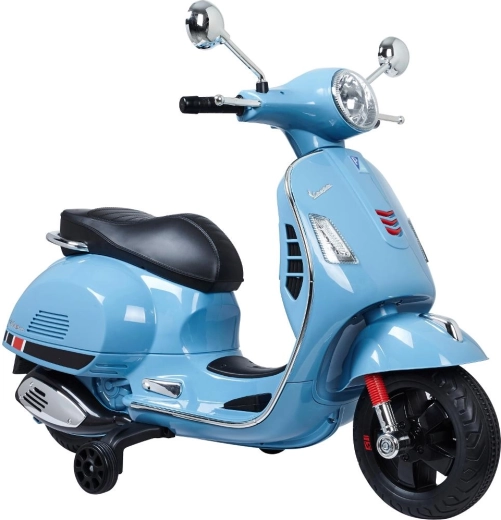 Niebieski motocykl elektryczny Vespa GTS Buddy Toys
