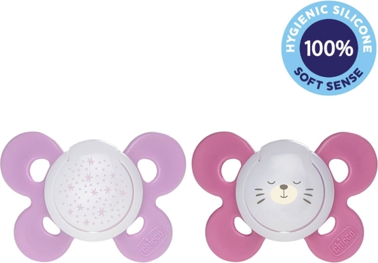 Chicco smoczek Physio Comfort nocny silikon 16–36 m, dla dziewczynki, gwiazdki i miś, 2 szt.