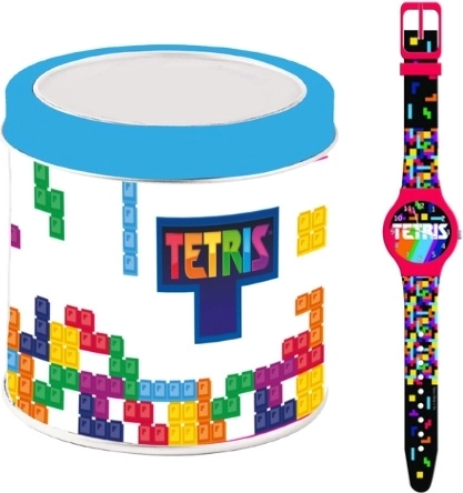 Dziecięcy zegarek Tetris w metalowym pudełku