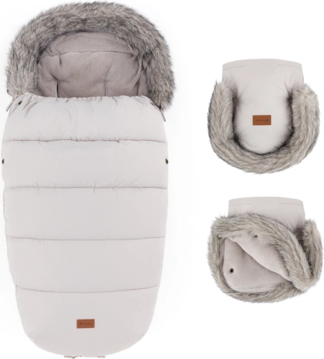 Petite&Mars zimowy zestaw: śpiworek Comfy 4w1 + rękawice do wózka Furry champagne shower