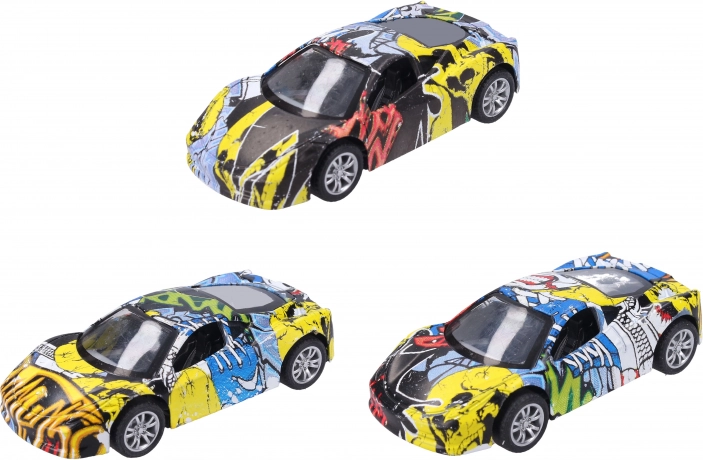 Metalowe auto z graffiti 9 cm na napęd typu pull-back