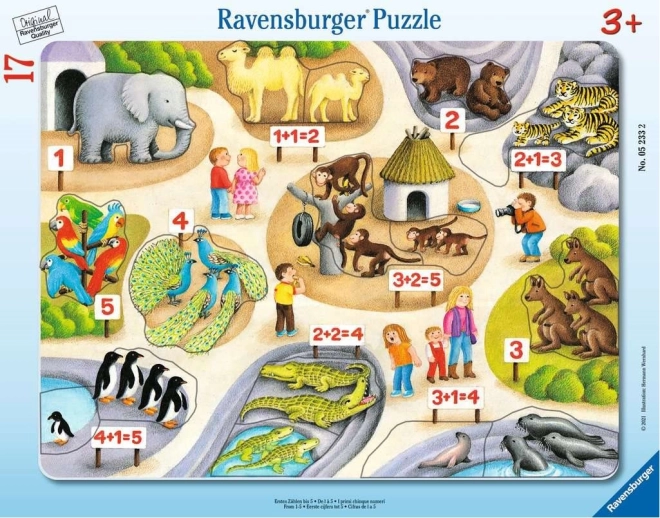 Ravensburger puzzle Pierwsze liczenie do pięciu w zoo, 17 elementów