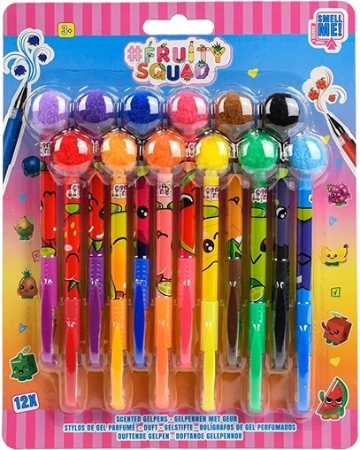 Pachnące żelowe długopisy Fruity Squad z pomponikiem – 12 szt.