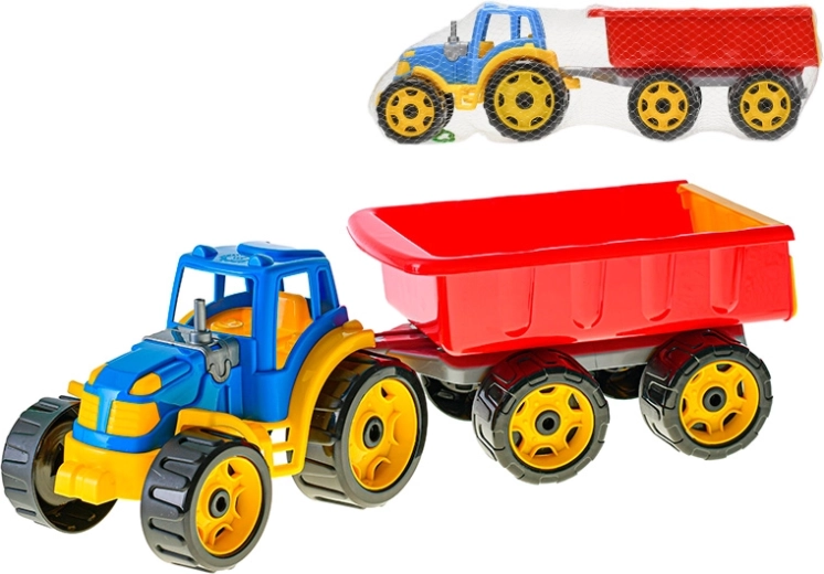 Traktor z wywrotką niebiesko-czerwony 54 cm