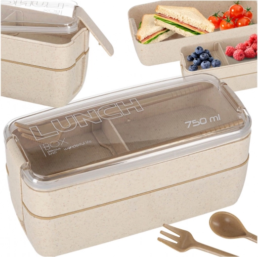 Modułowy lunchbox z przegródkami 750 ml, beżowy