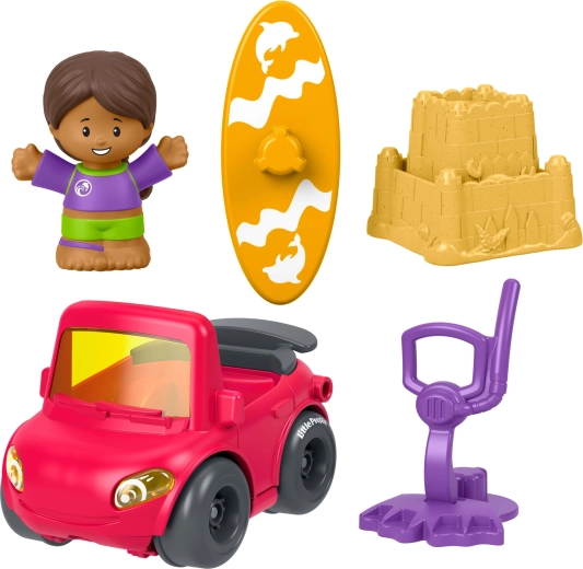 Fisher-Price Little People zestaw z autkiem, figurką i akcesoriami – dzień na plaży