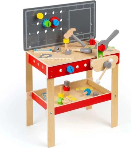 Bigjigs Toys dziecięcy drewniany stół warsztatowy z narzędziami