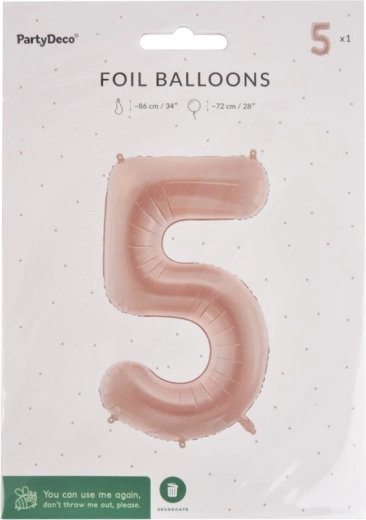 Foliowy balon w kształcie cyfry 5 beżowy 72 cm