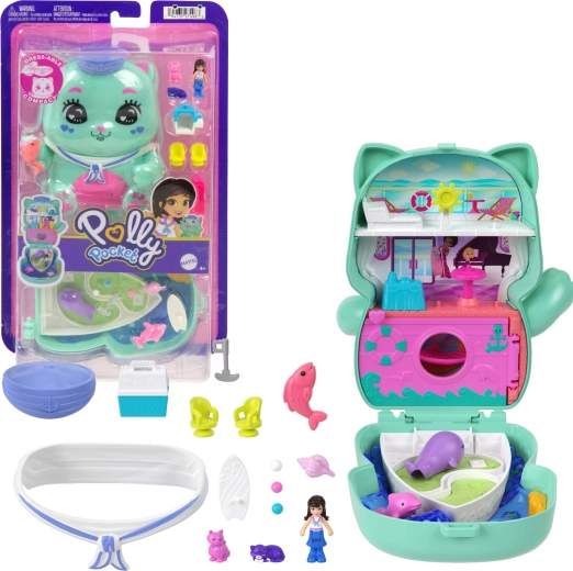 Polly Pocket kompaktowy zestaw do zabawy Kocia podróż z figurkami i akcesoriami