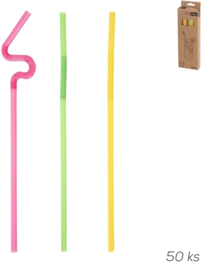 Wielorazowe plastikowe słomki 24 cm z długim przegubem, mix kolorów, 50 szt.