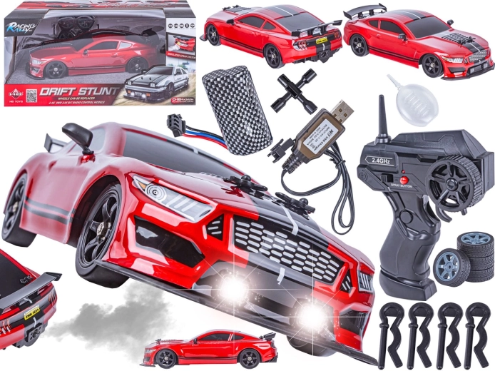 Zdalnie sterowane auto driftowe Mustang 1:16 2,4 GHz 4WD z efektem pary i światłami LED - 1 sztuka