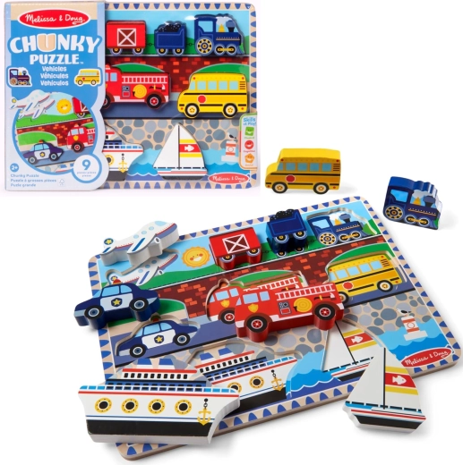 Drewniane puzzle z uchwytami pojazdy Melissa & Doug