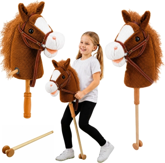 Koń na kiju (hobby horse) z drewnianą rączką, odgłosy galopu i rżenia, brązowy 100 cm