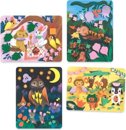 Cztery ilustrowane, pełne kolorów tła