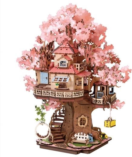 RoboTime Rolife drewniane puzzle 3D – domek na drzewie Sakura
