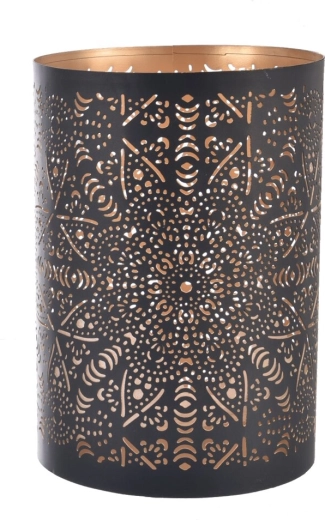 Metalowy świecznik Mandala czarno-złoty 22 cm