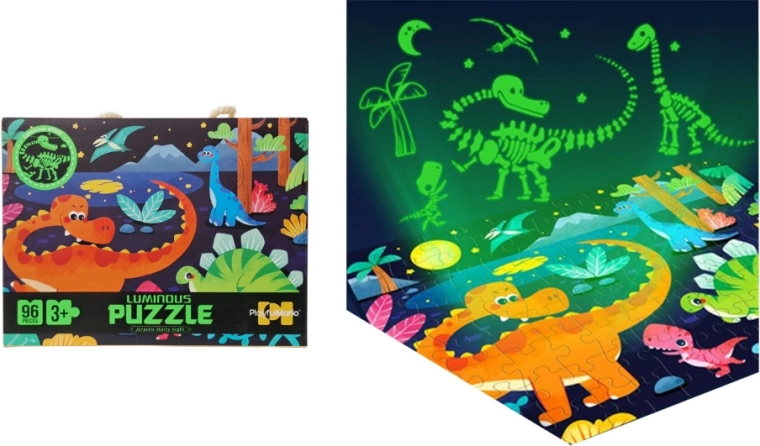 Świecące puzzle do ciemności – dinozaury, 96 elementów