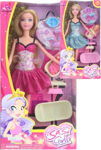 Modna lalka mama z bobasem i akcesoriami 30 cm - 1 zestaw