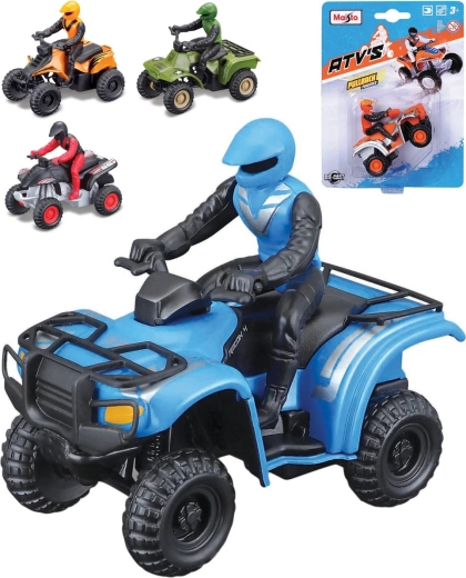 Metalowy quad ATV Maisto z jeźdźcem 1:75 z napędem wstecznym (pull-back) - 1 sztuka