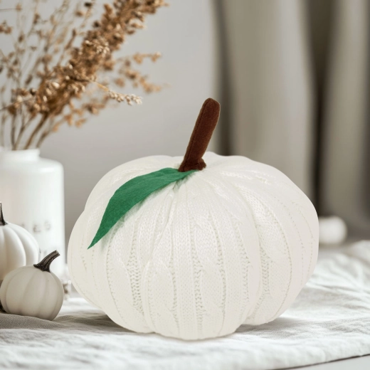 Tekstylna dekoracja halloweenowa dynia biała 20 cm