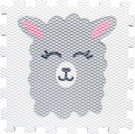 Piankowy dywanik puzzlowy z motywem lamy – biały