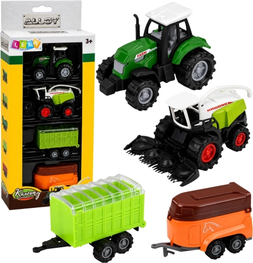 Zestaw pojazdów rolniczych 1:68 (4 szt.) – traktor, sieczkarnia i przyczepy