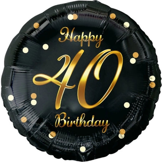 Balon foliowy Happy 40th Birthday czarny ze złotym nadrukiem