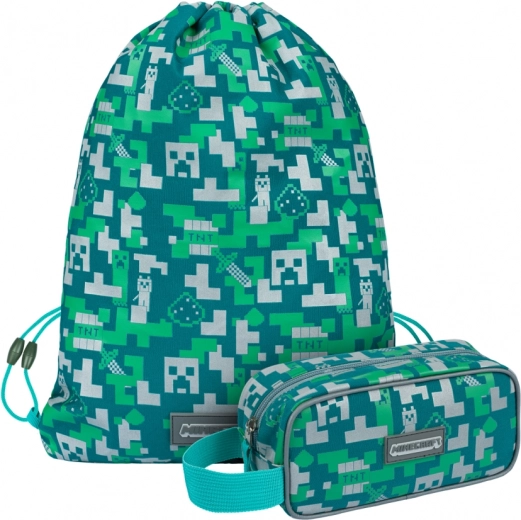 Zestaw szkolny MINECRAFT Silver Creeper – piórnik i worek na obuwie