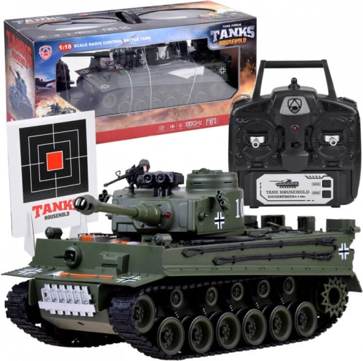 Duży czołg RC GERMAN TIGER 1:18 ze strzelaniem i LED