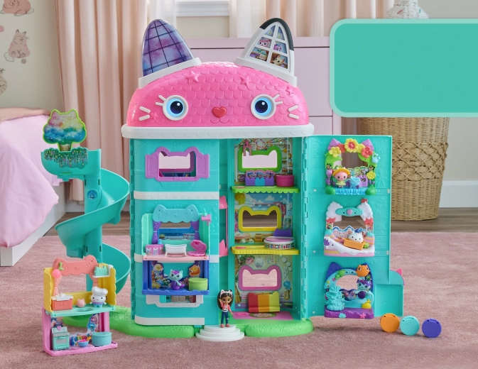 Interaktywny koci domek z dźwiękami i oczami LCD