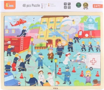 Drewniane puzzle strażacy 48 elementów w ramie