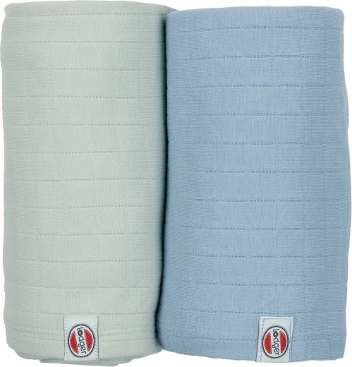 Lodger swaddler solid z organicznej bawełny 110 × 110 cm Peppermint/Blue fogg (2 szt.)