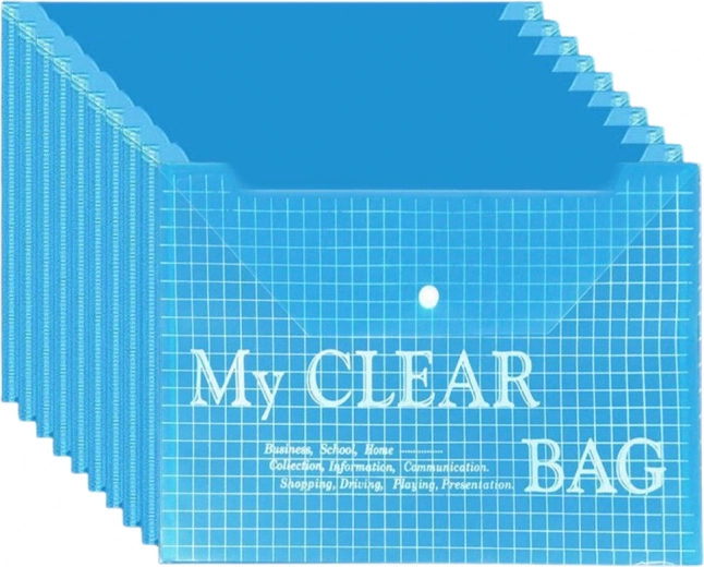 Przezroczysta teczka z zatrzaskiem niebieska A4