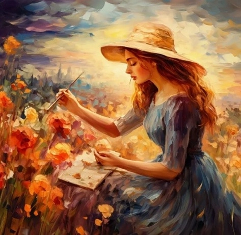 Mozaika diamentowa - kobieta w kapeluszu