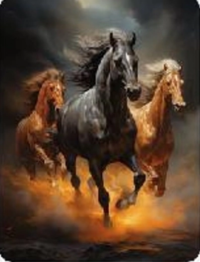 Mozaika diamentowa – trzy galopujące konie