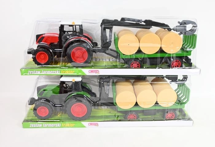 Traktor z leśną przyczepą i ramieniem załadunkowym