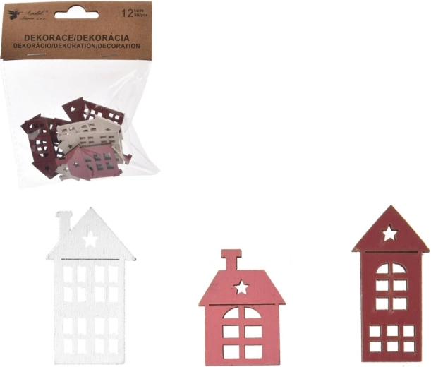 Drewniany dekoracyjny domek różowo-biały 4 cm (12 szt.)