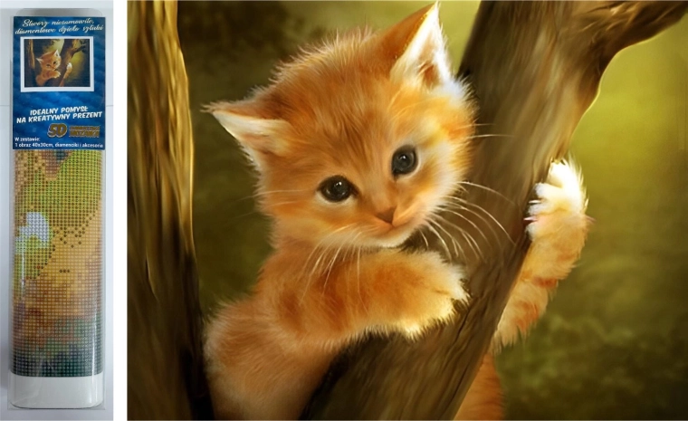 Diamentowe malowanie - Kotek na drzewie 30x40 cm