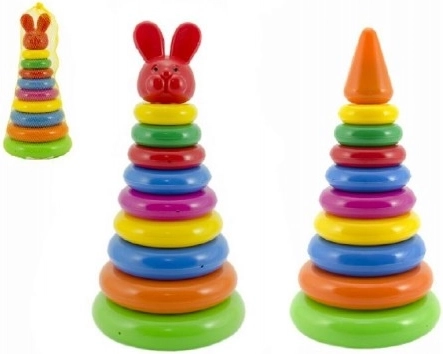 Składana piramidka z krążkami dla dzieci, plastik 28 cm