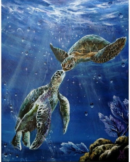 Diamentowe haftowanie (diamond painting) żółwie morskie 30 × 40 cm