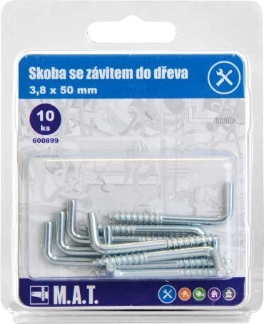 Hak z gwintem do drewna 50 × 3,8 mm, ocynk, 10 szt.